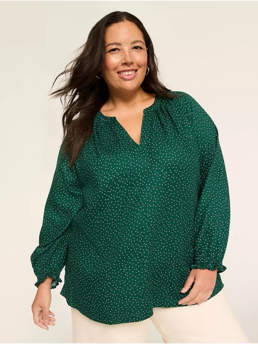 Lane Bryant Swing Notch-Neck Popover Top Green Stars